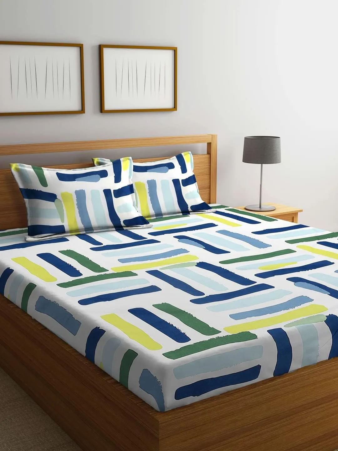 Neekshaa Combo Pack of 2 Super Soft Elastic Fitted Glace Cotton Double Bedsheets with 4 Pillow Covers Size-72x72 8 inches, Multicolor (Model no.-84)
