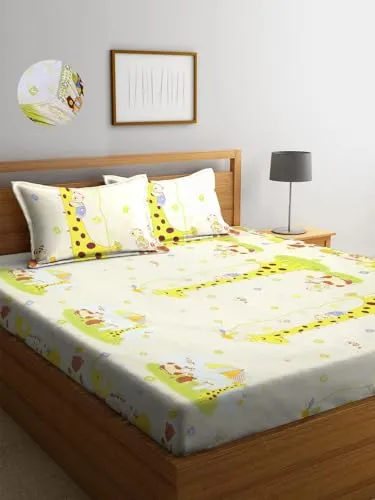 Neekshaa Combo Pack of 2 Super Soft Elastic Fitted Glace Cotton Double Bedsheets with 4 Pillow Covers Size-72x72 8 inches, Multicolor (Model no.-91)