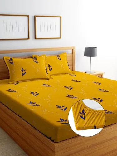 Neekshaa Combo Pack of 2 Super Soft Elastic Fitted Glace Cotton Double Bedsheets with 4 Pillow Covers Size-72x72 8 inches, Multicolor (Model no.-97)