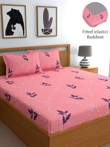 Neekshaa Combo Pack of 2 Super Soft Elastic Fitted Glace Cotton Double Bedsheets with 4 Pillow Covers Size-72x72 8 inches, Multicolor (Model no.-98)