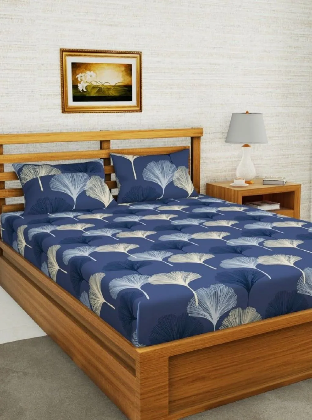 Neekshaa Combo Pack of 2 Super Soft Elastic Fitted Glace Cotton Double Bedsheets with 4 Pillow Covers_Size-72 x 78   8 Inches, Multicolor (Model no.-102)