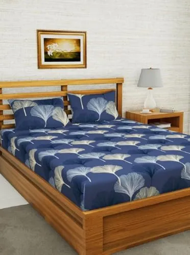 Neekshaa Combo Pack of 2 Super Soft Elastic Fitted Glace Cotton Double Bedsheets with 4 Pillow Covers_Size-72 x 78   8 Inches, Multicolor (Model no.-103)