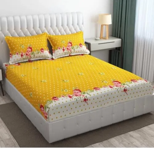 Neekshaa Combo Pack of 2 Super Soft Elastic Fitted Glace Cotton Double Bedsheets with 4 Pillow Covers_Size-72 x 78   8 Inches, Multicolor (Model no.-22)