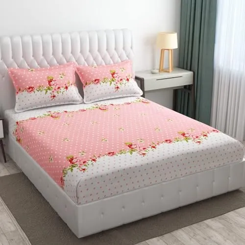 Neekshaa Combo Pack of 2 Super Soft Elastic Fitted Glace Cotton Double Bedsheets with 4 Pillow Covers_Size-72 x 78   8 Inches, Multicolor (Model no.-31)