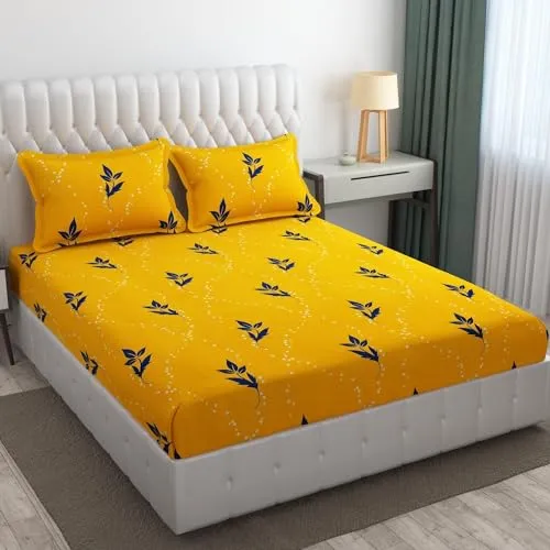 Neekshaa Combo Pack of 2 Super Soft Elastic Fitted Glace Cotton Double Bedsheets with 4 Pillow Covers_Size-72 x 78   8 Inches, Multicolor (Model no.-36)