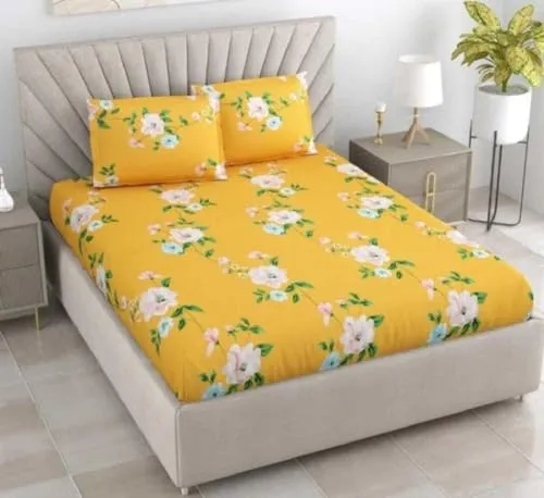 Neekshaa Combo Pack of 2 Super Soft Elastic Fitted Glace Cotton Double Bedsheets with 4 Pillow Covers_Size-72 x 78   8 Inches, Multicolor (Model no.-43)