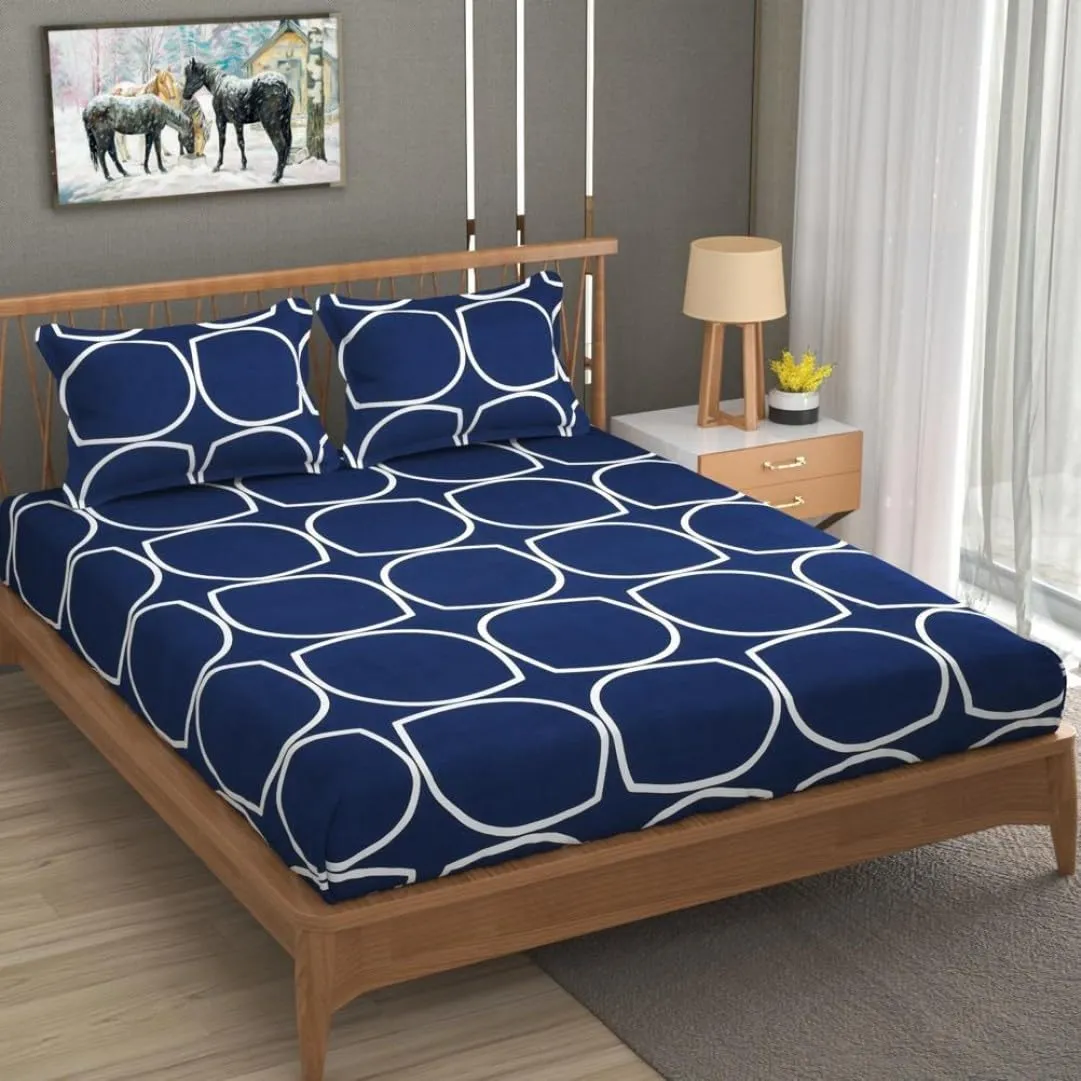 Neekshaa Combo Pack of 2 Super Soft Elastic Fitted Glace Cotton Double Bedsheets with 4 Pillow Covers_Size-72 x 78   8 Inches, Multicolor (Model no.-57)