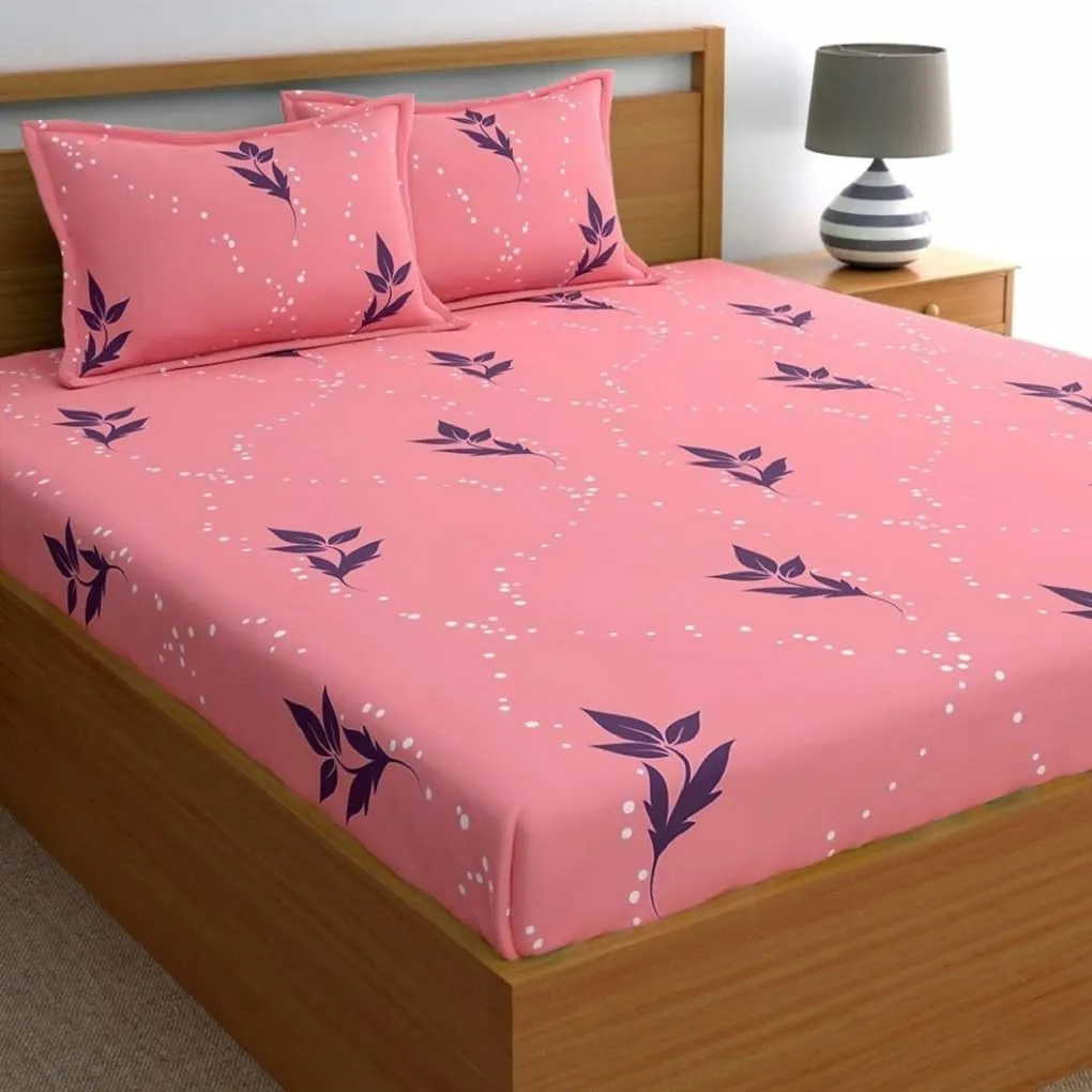 Neekshaa Combo Pack of 2 Super Soft Elastic Fitted Glace Cotton Double Bedsheets with 4 Pillow Covers_Size-72 x 78   8 Inches, Multicolor (Model no.-67)