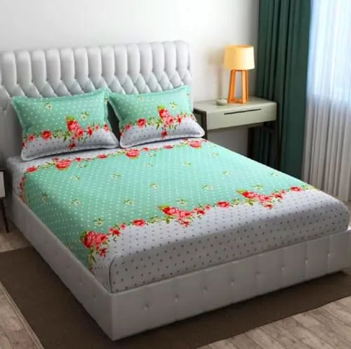 Neekshaa Combo Pack of 2 Super Soft Elastic Fitted Glace Cotton Double Bedsheets with 4 Pillow Covers_Size-72 x 78   8 Inches, Multicolor (Model no.-92)