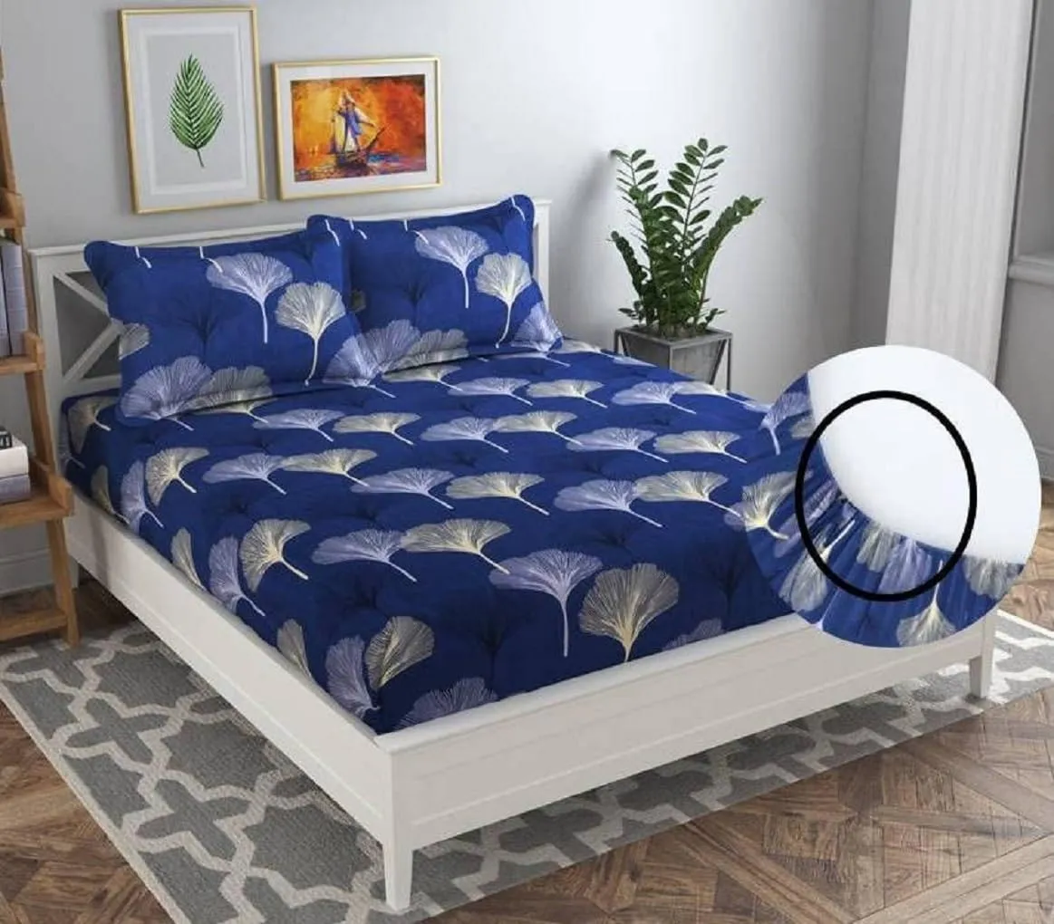 Neekshaa Combo Pack of 2 Super Soft Elastic Fitted Glace Cotton Double Bedsheets with 4 Pillow Covers_Size-72x72 8 inches, Multicolor (Model no.-100)