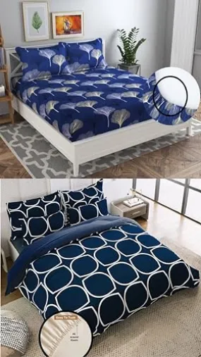 Neekshaa Combo Pack of 2 Super Soft Elastic Fitted Glace Cotton Double Bedsheets with 4 Pillow Covers_Size-72x72 8 inches, Multicolor (Model no.-106)