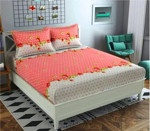 Neekshaa Combo Pack of 2 Super Soft Elastic Fitted Glace Cotton Double Bedsheets with 4 Pillow Covers_Size-72x72 8 inches, Multicolor (Model no.-13)