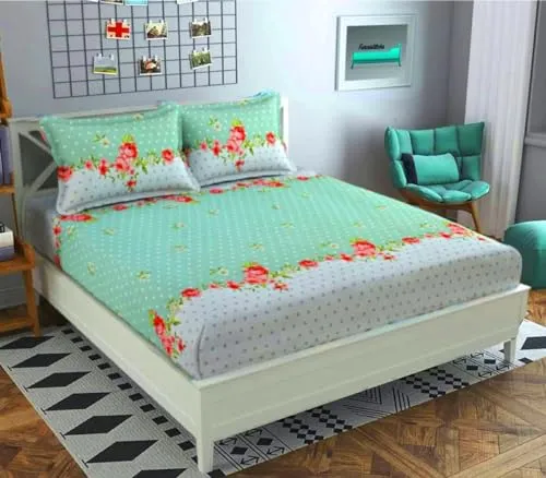Neekshaa Combo Pack of 2 Super Soft Elastic Fitted Glace Cotton Double Bedsheets with 4 Pillow Covers_Size-72x72 8 inches, Multicolor (Model no.-52)