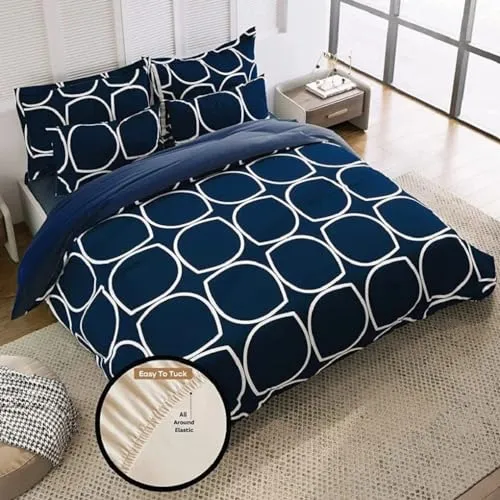 Neekshaa Combo Pack of 2 Super Soft Elastic Fitted Glace Cotton Double Bedsheets with 4 Pillow Covers_Size-72x72 8 inches, Multicolor (Model no.-52)