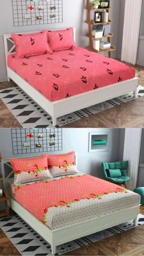 Neekshaa Combo Pack of 2 Super Soft Elastic Fitted Glace Cotton Double Bedsheets with 4 Pillow Covers_Size-72x72 8 inches, Multicolor (Model no.-74)