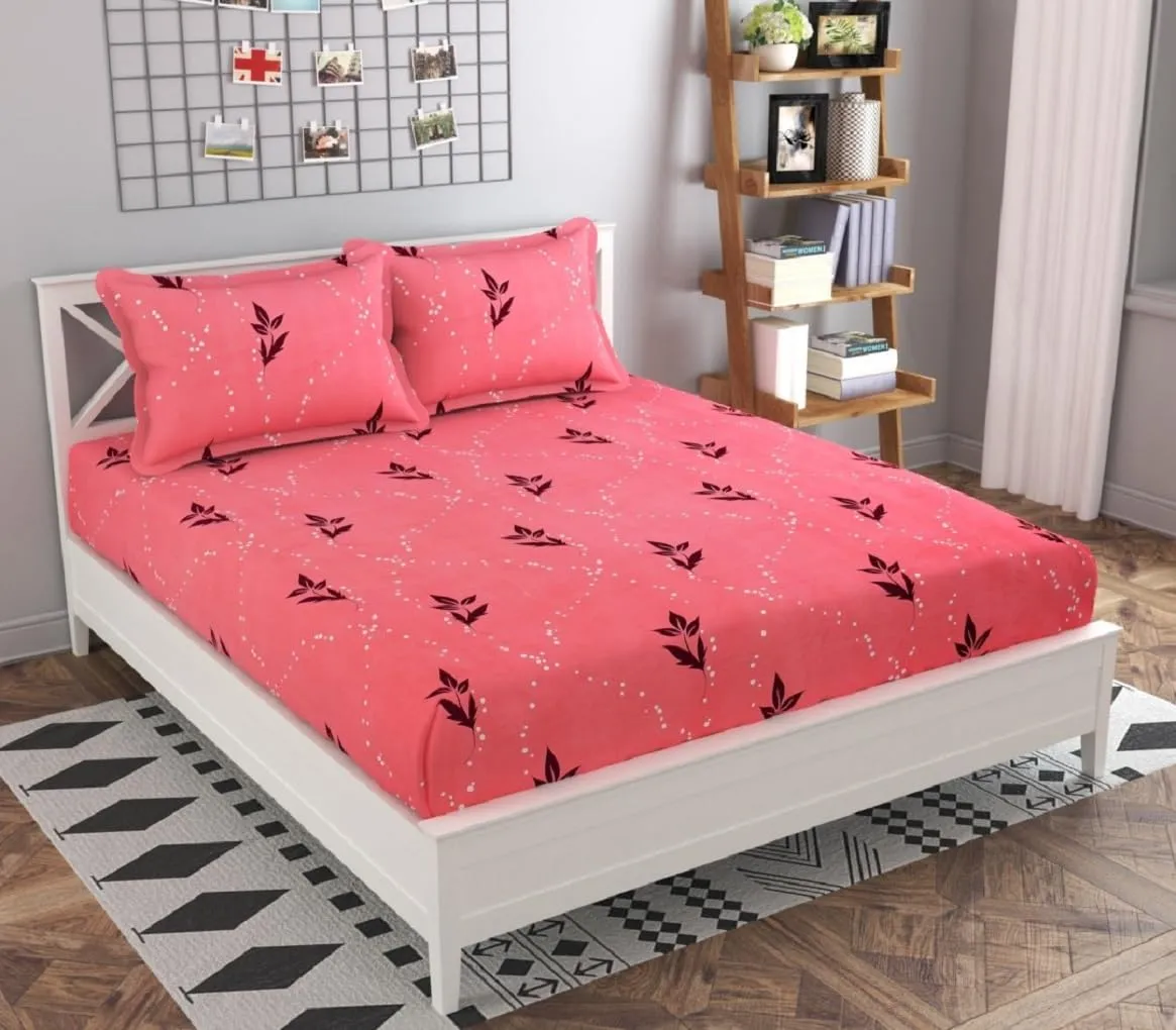 Neekshaa Combo Pack of 2 Super Soft Elastic Fitted Glace Cotton Double Bedsheets with 4 Pillow Covers_Size-72x72 8 inches, Multicolor (Model no.-74)