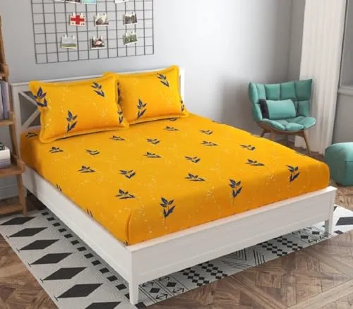 Neekshaa Combo Pack of 2 Super Soft Elastic Fitted Glace Cotton Double Bedsheets with 4 Pillow Covers_Size-72x72 8 inches, Multicolor (Model no.-97)