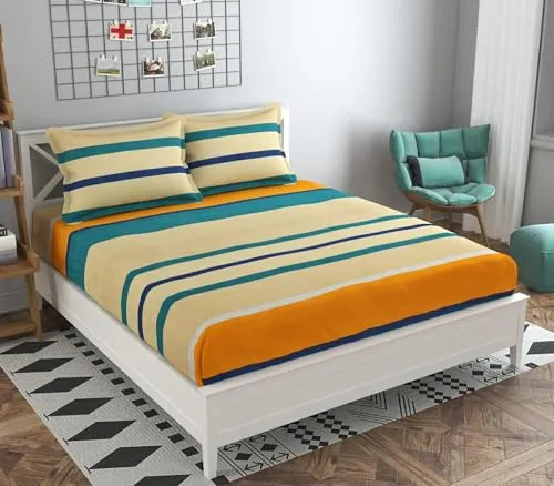 Neekshaa Combo Pack of 2 Super Soft Elastic Fitted Glace Cotton Double Bedsheets with 4 Pillow Covers_Size-72x72 8 inches, Multicolor (Model no.-97)