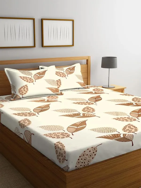 NHD HOME Premium 100% Cotton 220tc Flat Double Bed Bedsheets for Summer Breathable | Wrinklefree Long lsting (Size-90 x 90 Cm, 7ft x 7ft) with 2 Pillow Covers (Size-17 X 27 Inches, Olden White)