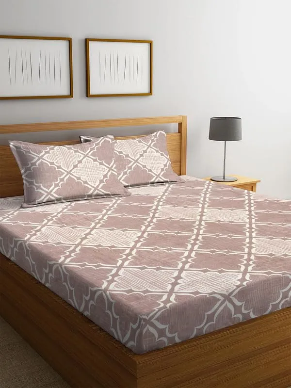 NHD HOME Premium 100% Cotton 220tc Flat Double Bed Bedsheets for Summer Breathable | Wrinklefree Long lsting (Size-90 x 90 Cm, 7ft x 7ft) with 2 Pillow Covers (Size-17 X 27 Inches, White & Beige)