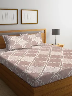NHD HOME Premium 100% Cotton 220tc Flat Double Bed Bedsheets for Summer Breathable | Wrinklefree Long lsting (Size-90 x 90 Cm, 7ft x 7ft) with 2 Pillow Covers (Size-17 X 27 Inches, White & Beige)