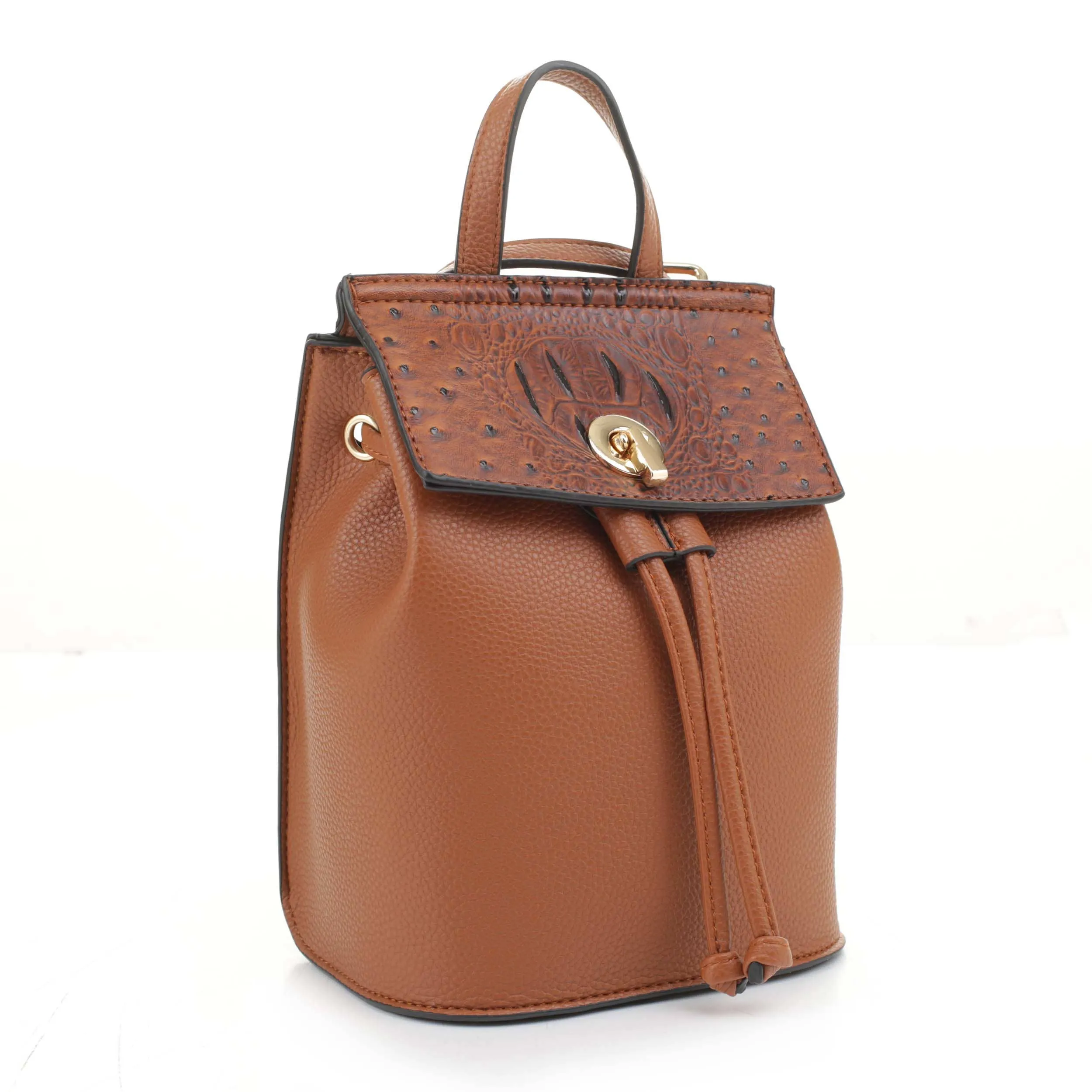 OS-19585 - Ostrich Croc Convertible Drawstring Backpack/Cros: Brown