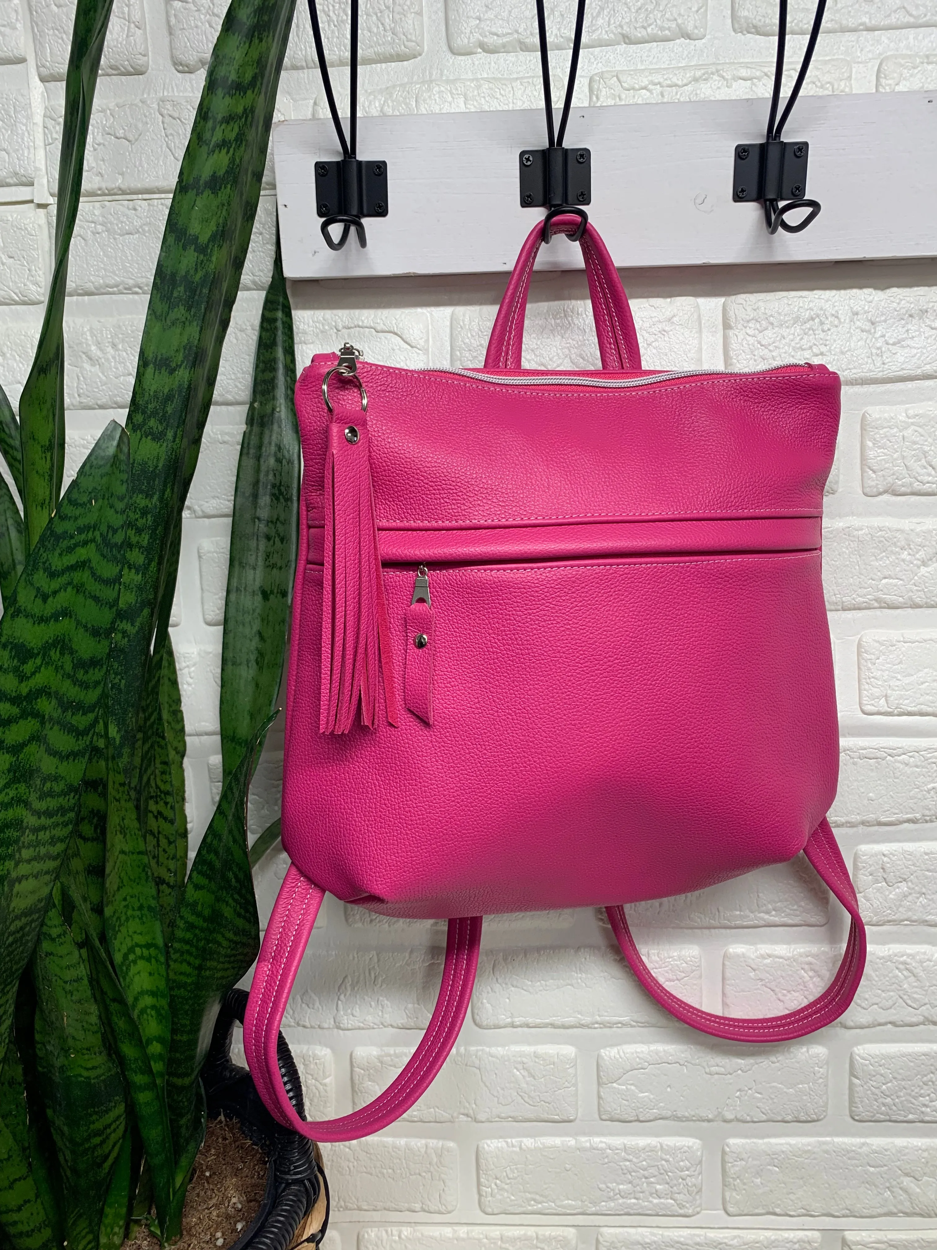 Pearl Backpack hot pink genuine leather
