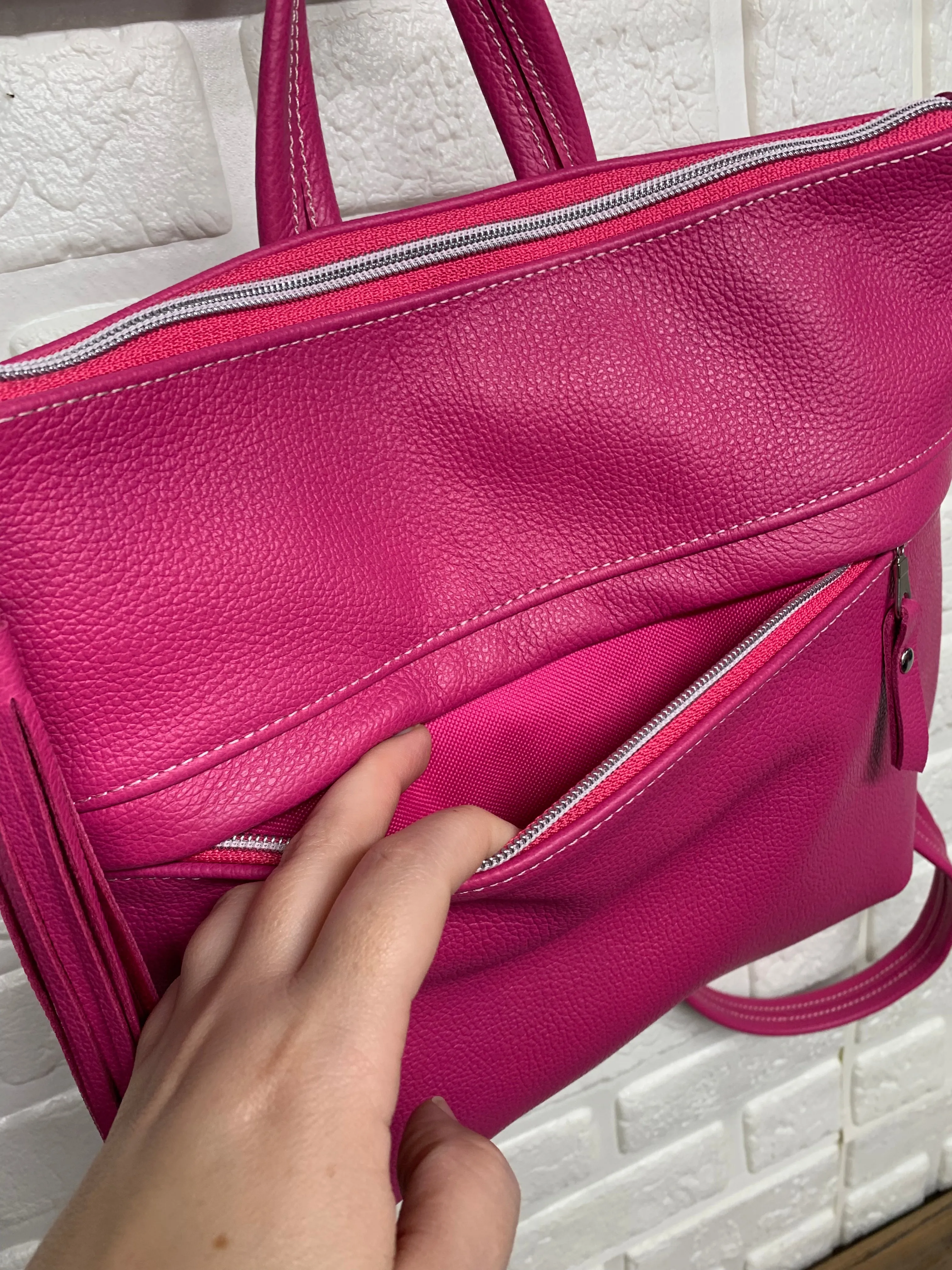 Pearl Backpack hot pink genuine leather
