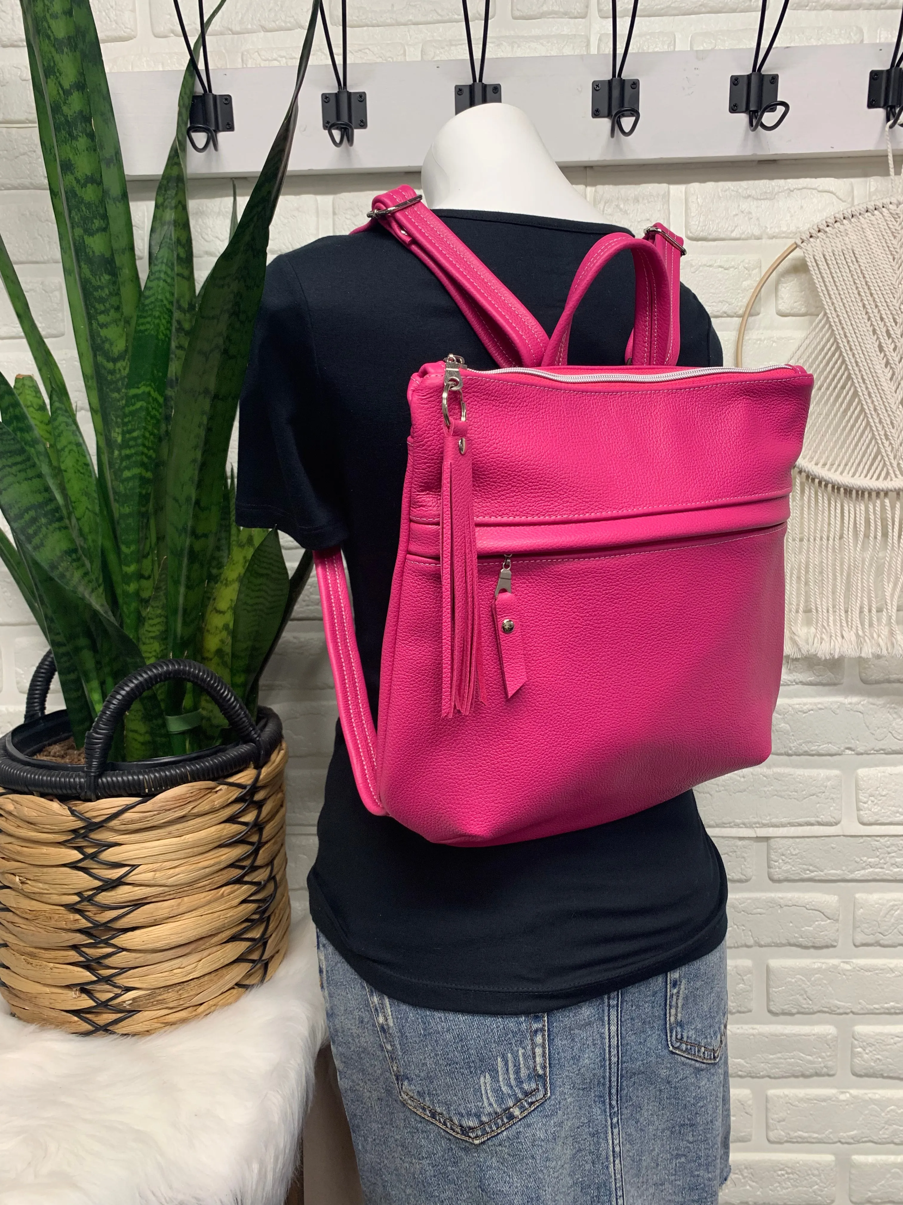 Pearl Backpack hot pink genuine leather