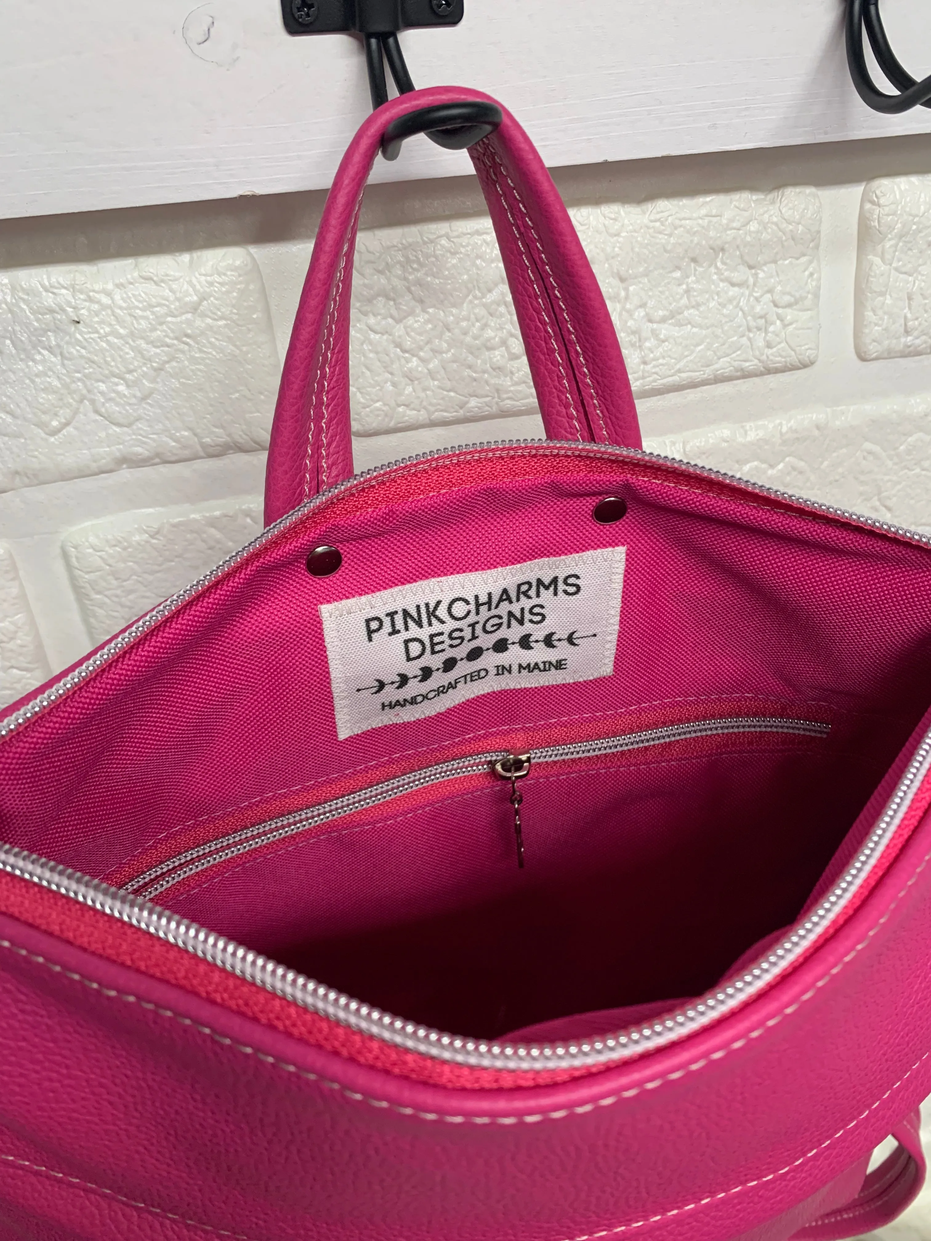Pearl Backpack hot pink genuine leather