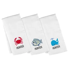 Personalized Emoji Burp Cloth - 3 Pack Sea Life