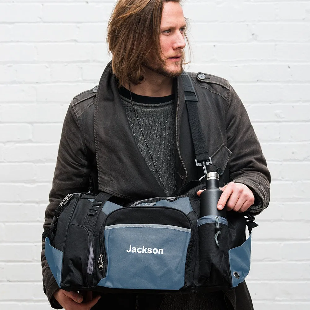 Personalized Vacation Men's Duffle Bag Gift Idea - Black and Blue