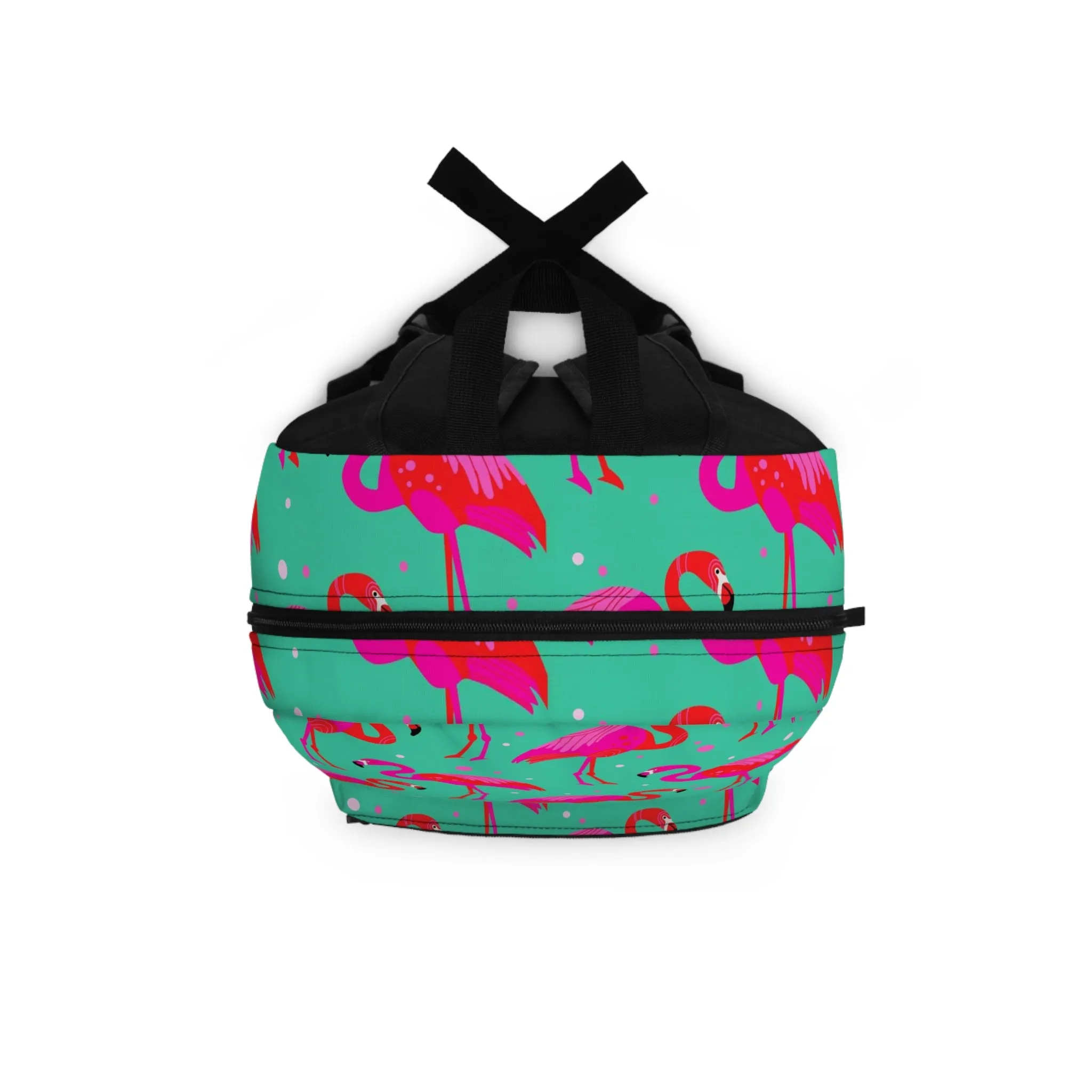 Pink Flamingo Backpack, Green Men Women Kids Gift Him Her School College Waterproof Side Pockets Aesthetic Bag