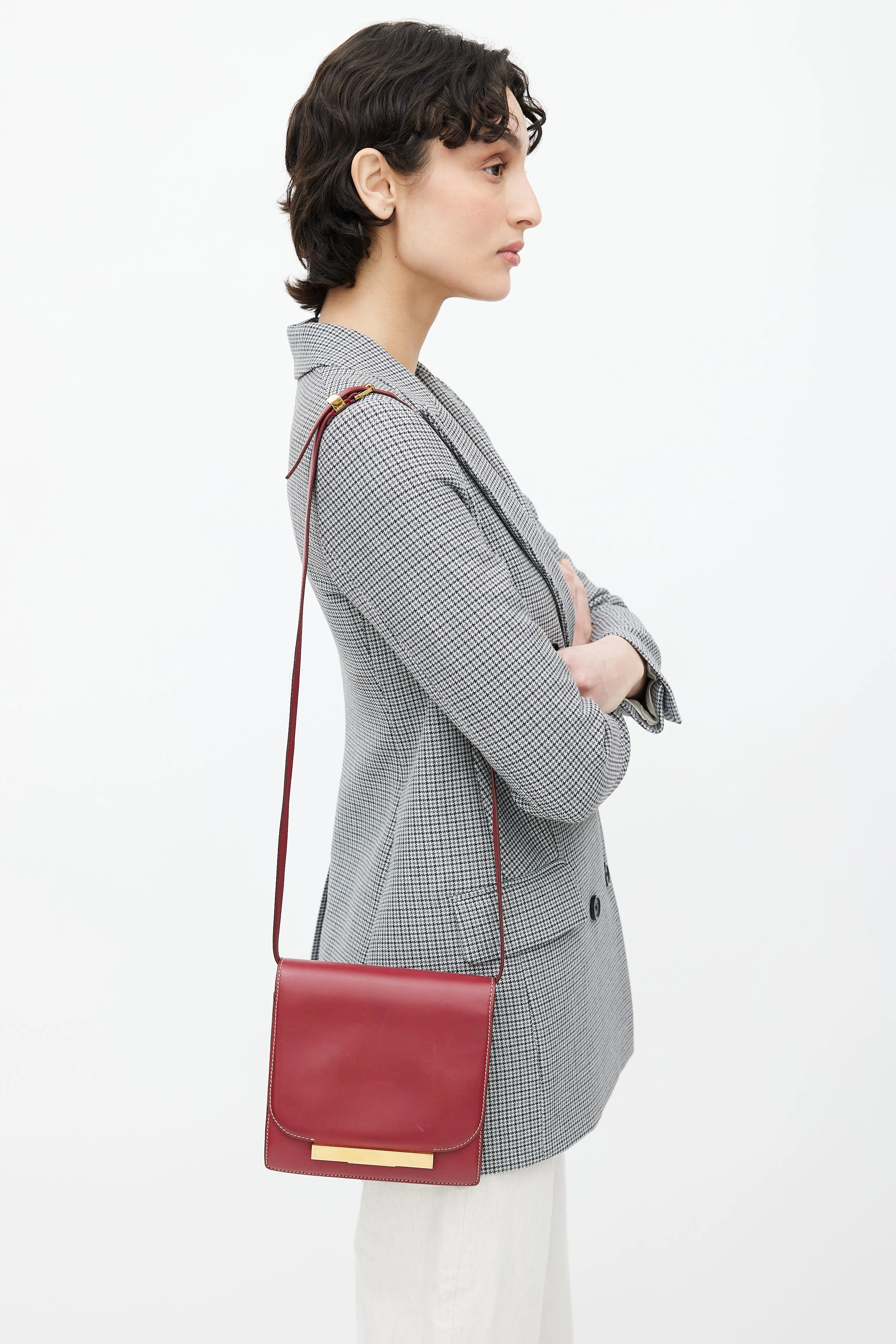 Red Leather Classic Flap Shoulder Bag