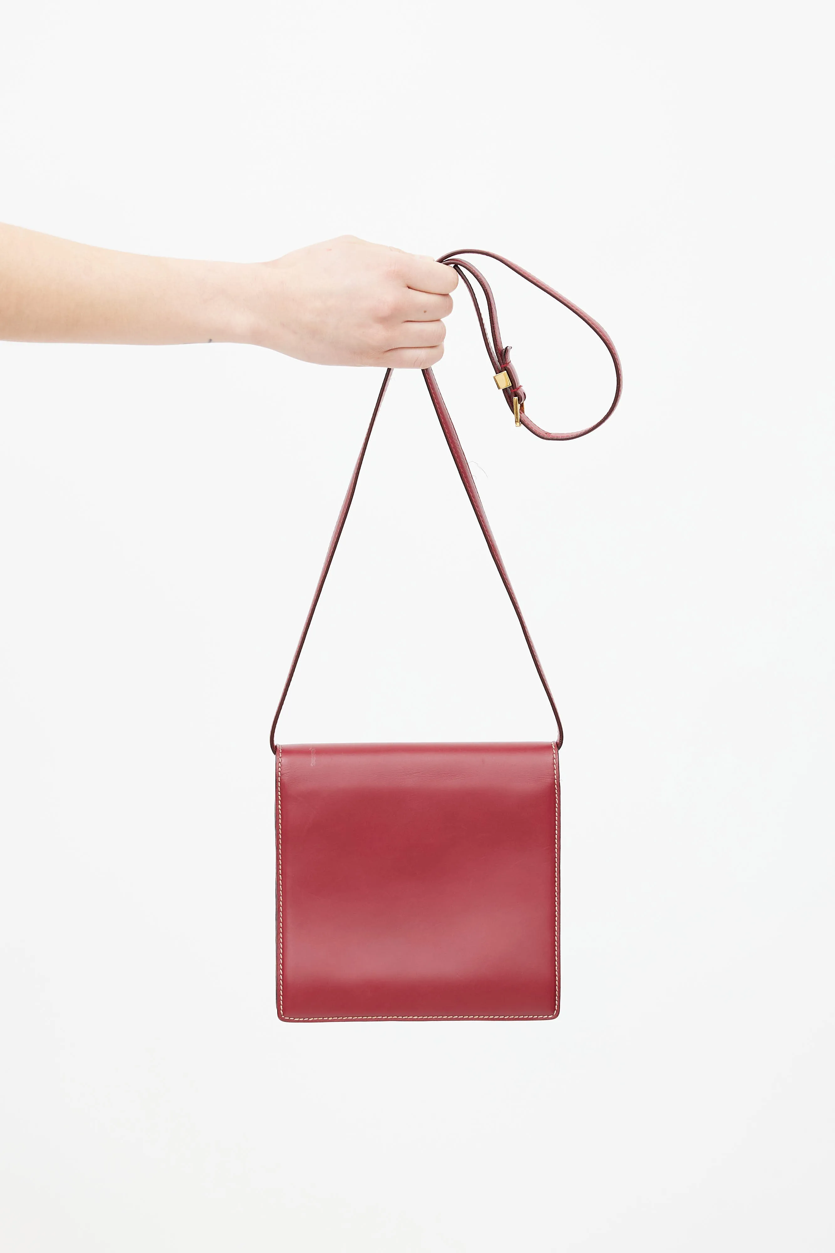 Red Leather Classic Flap Shoulder Bag