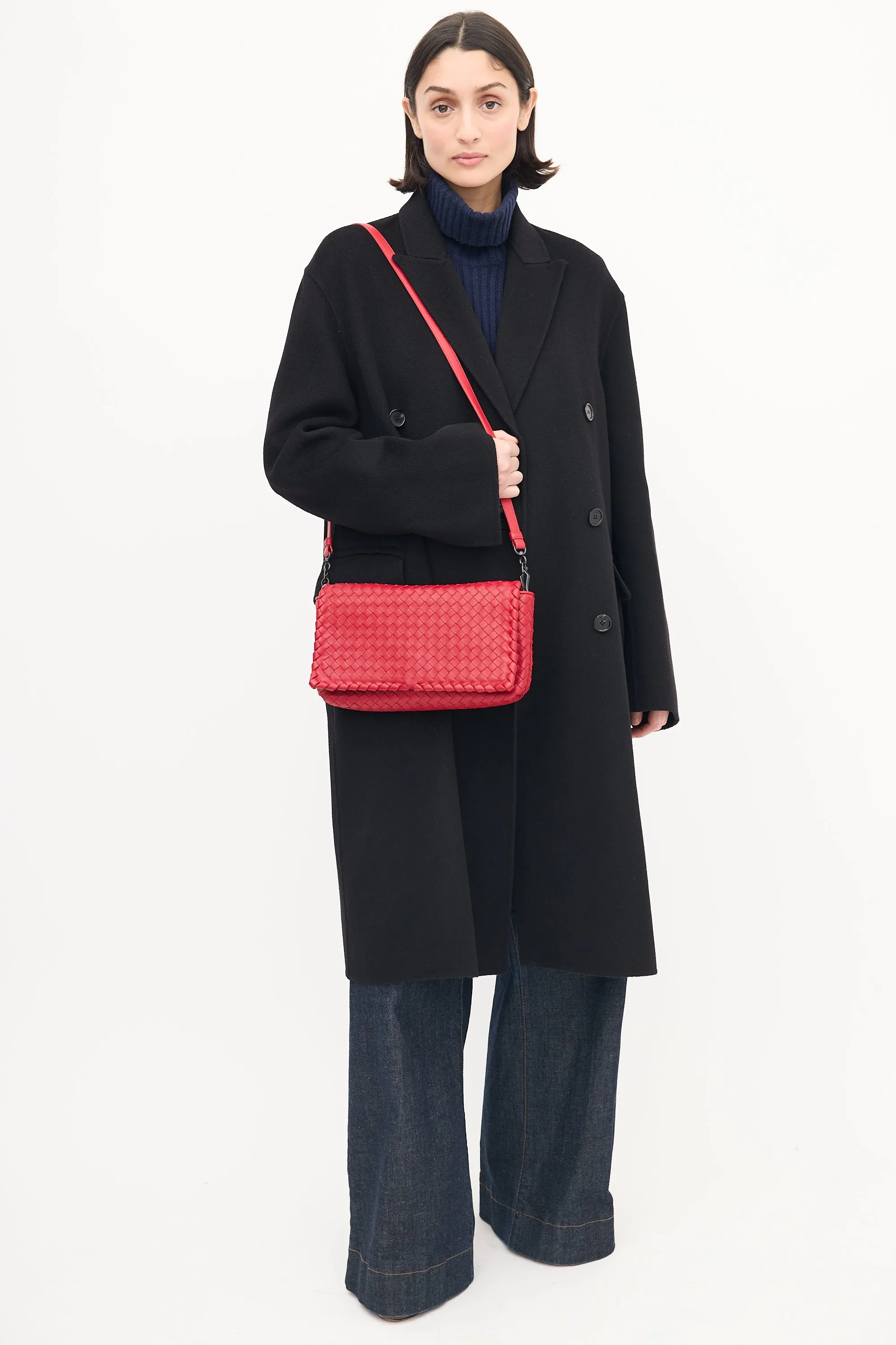 Red Leather Intrecciato Full Flap Crossbody Bag