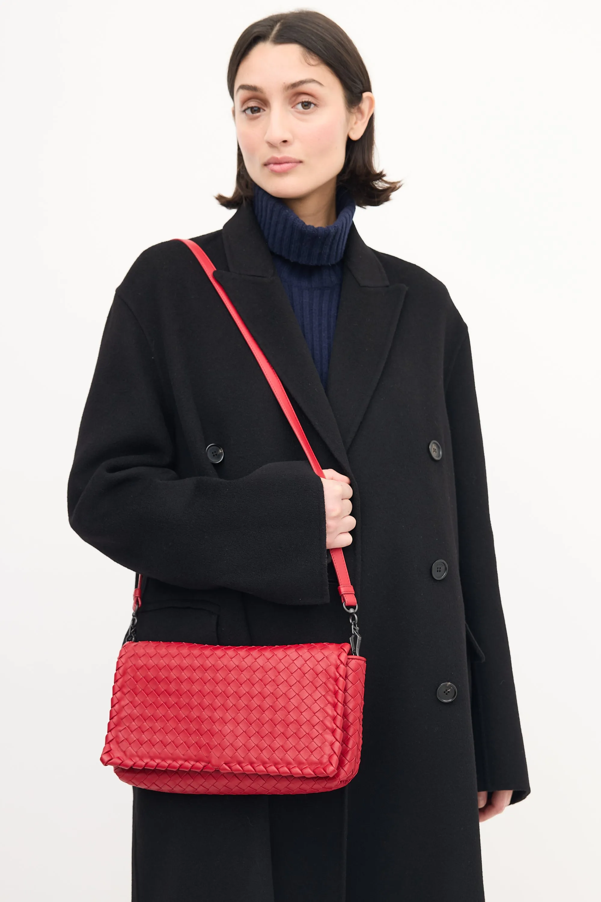 Red Leather Intrecciato Full Flap Crossbody Bag