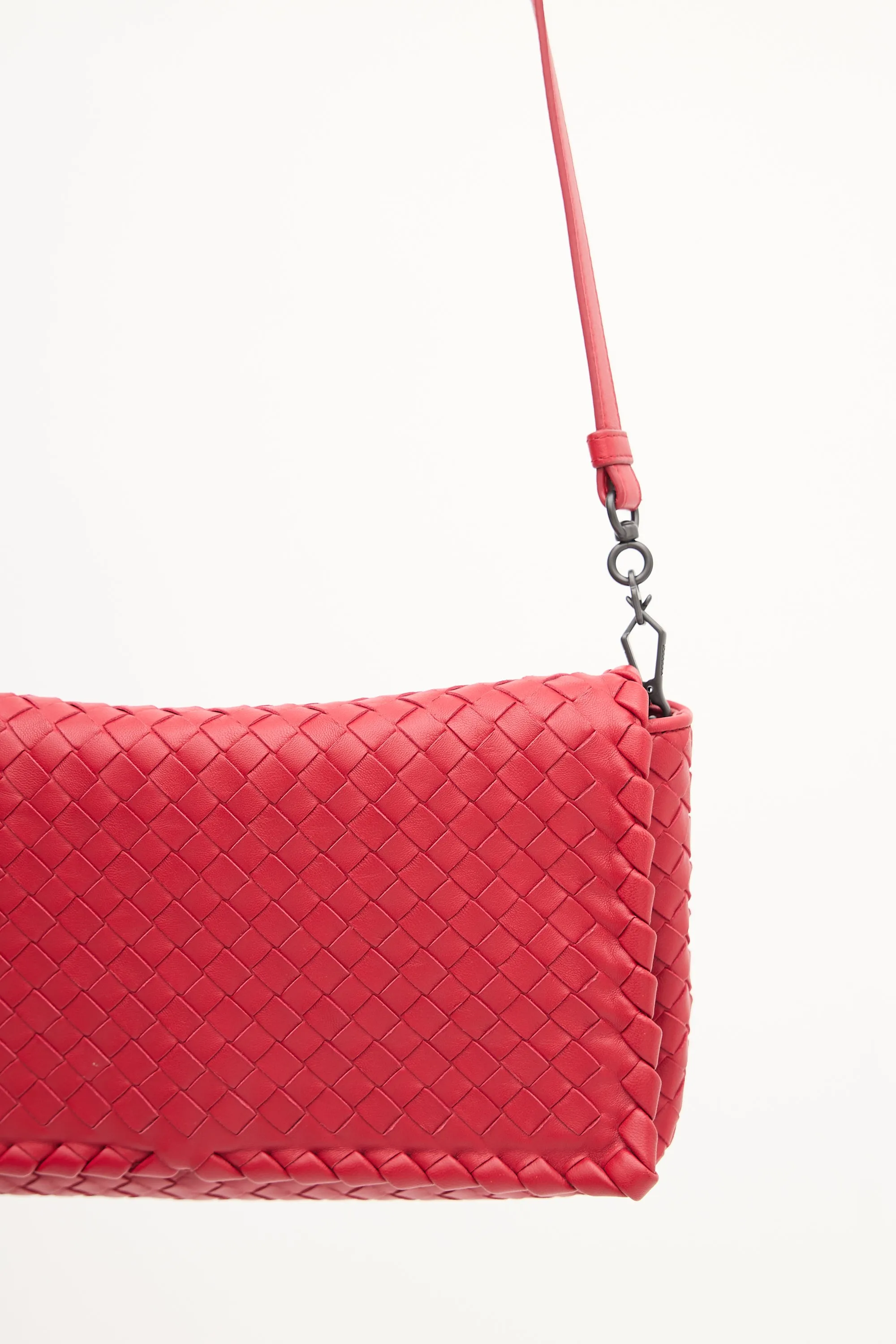 Red Leather Intrecciato Full Flap Crossbody Bag