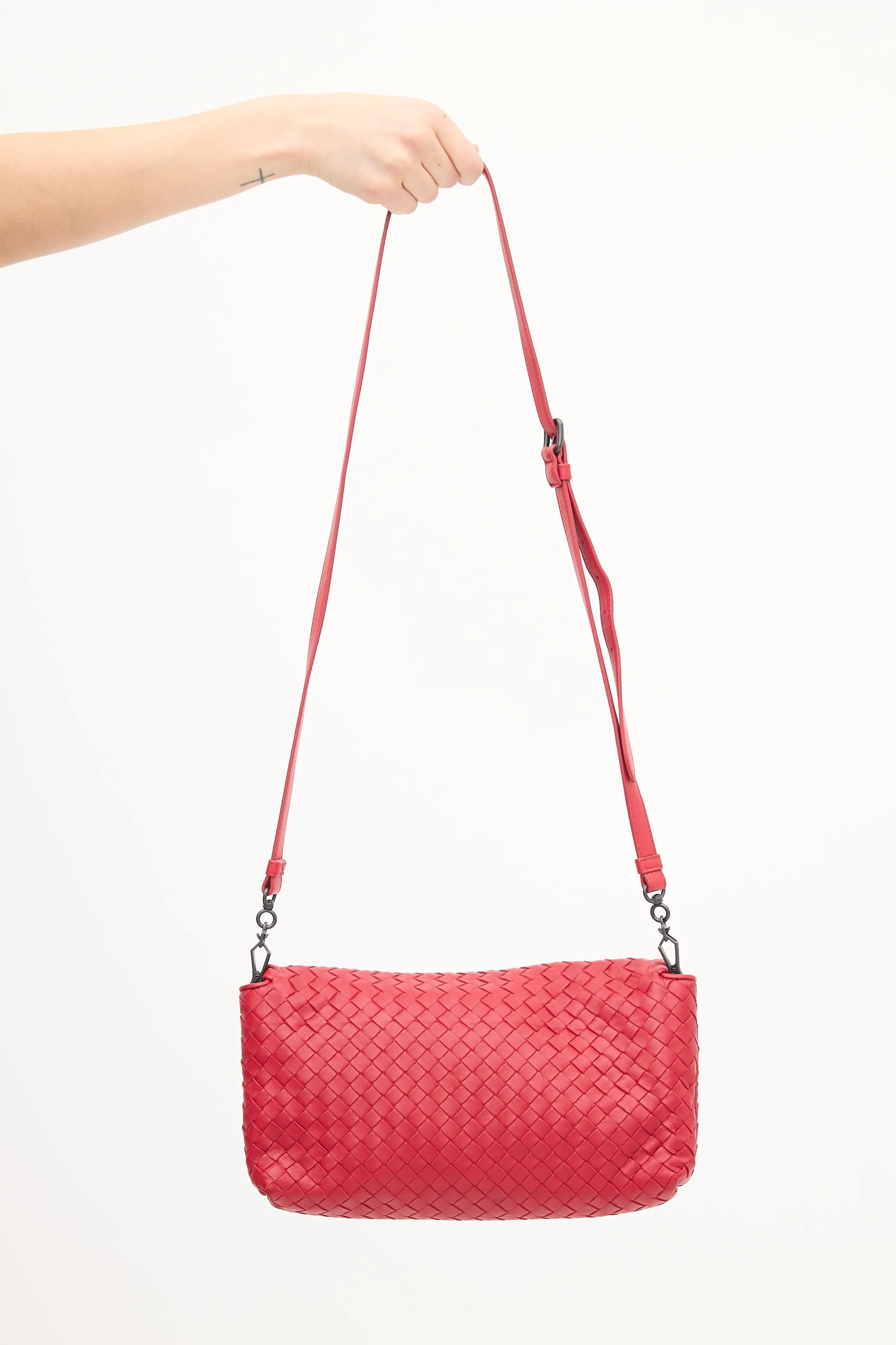 Red Leather Intrecciato Full Flap Crossbody Bag