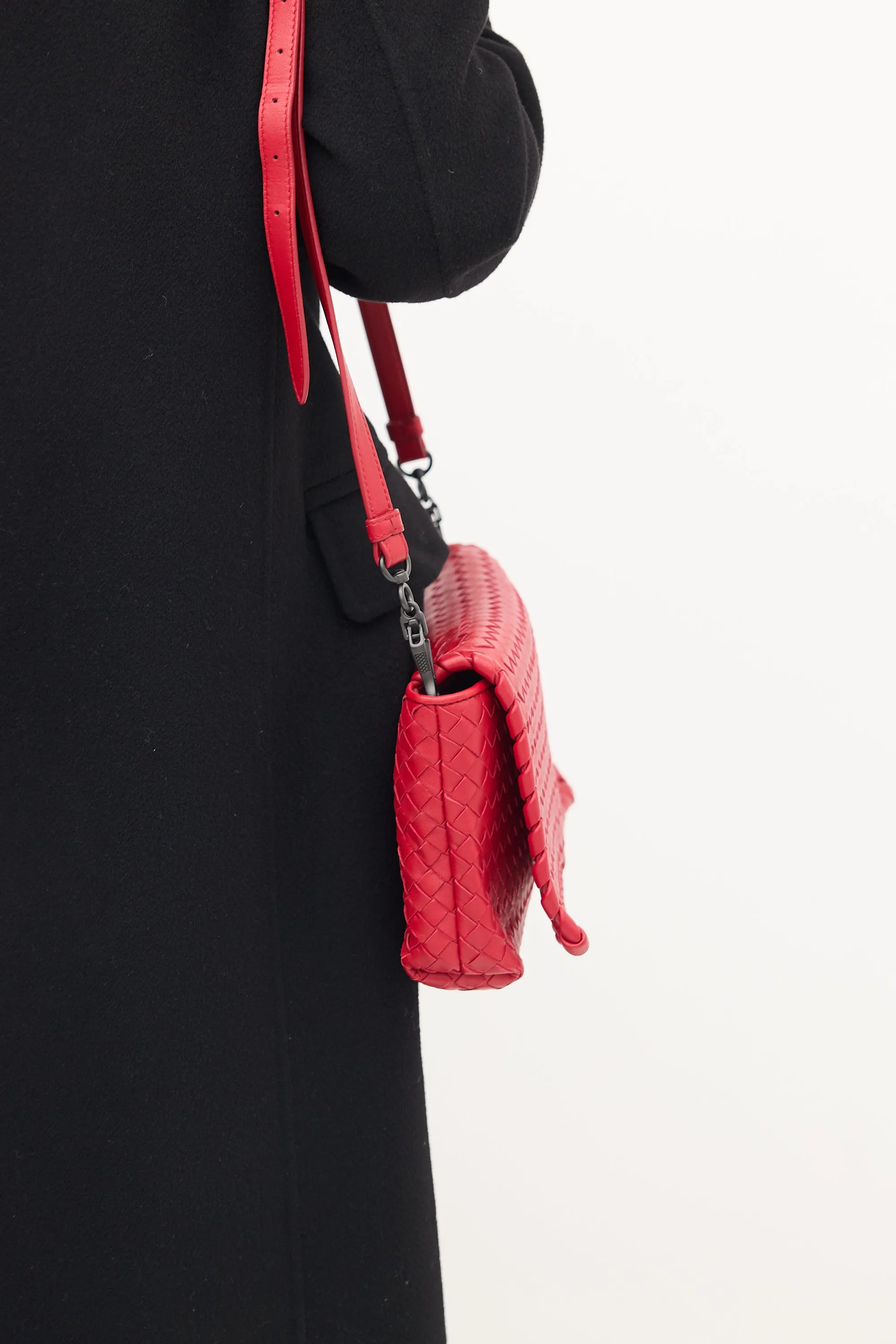 Red Leather Intrecciato Full Flap Crossbody Bag