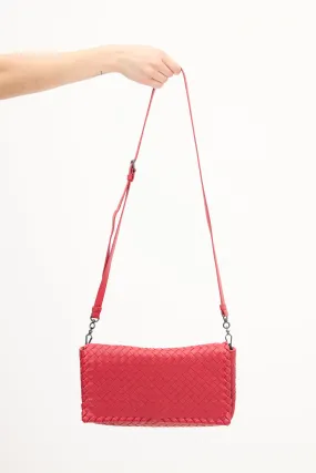 Red Leather Intrecciato Full Flap Crossbody Bag