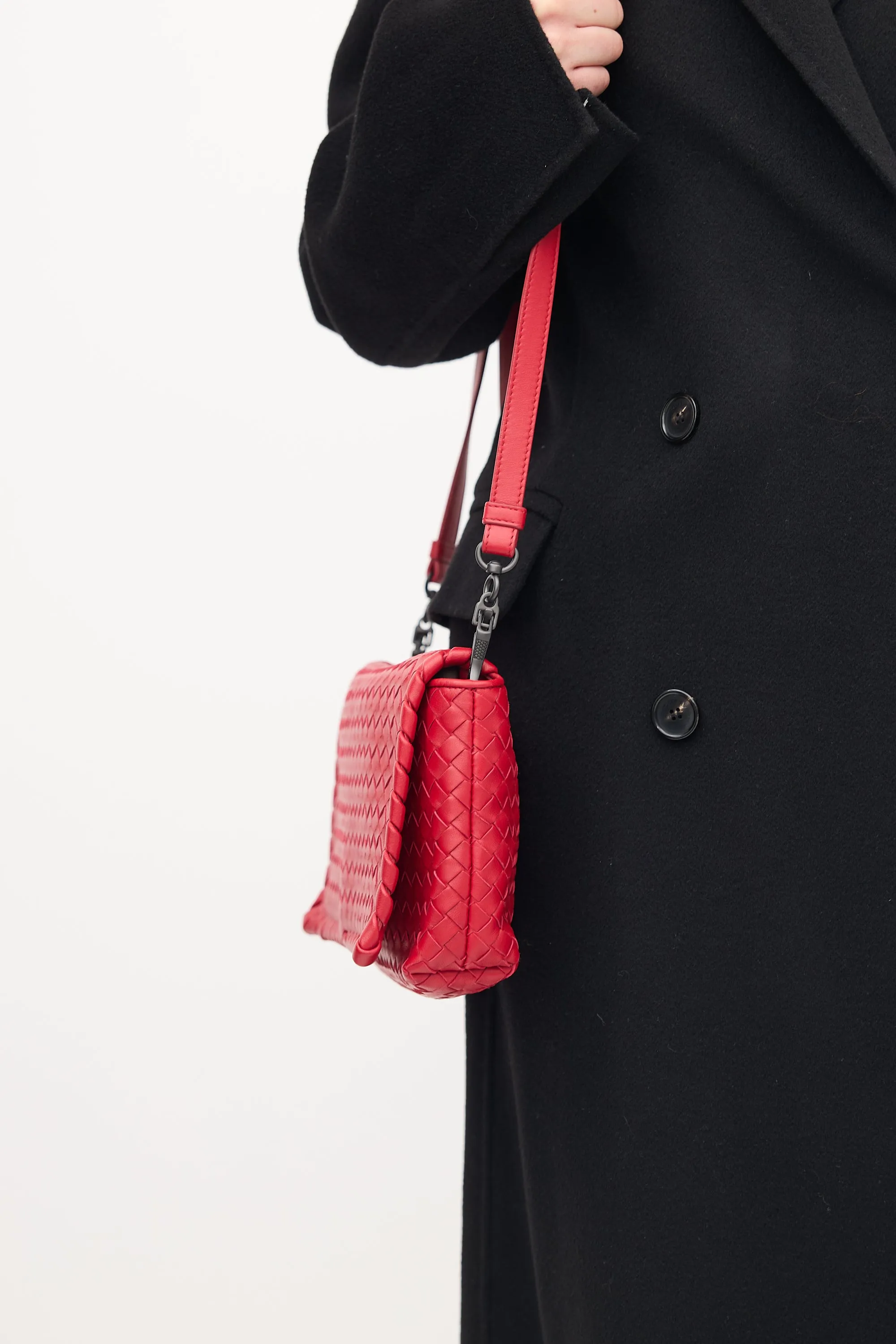 Red Leather Intrecciato Full Flap Crossbody Bag
