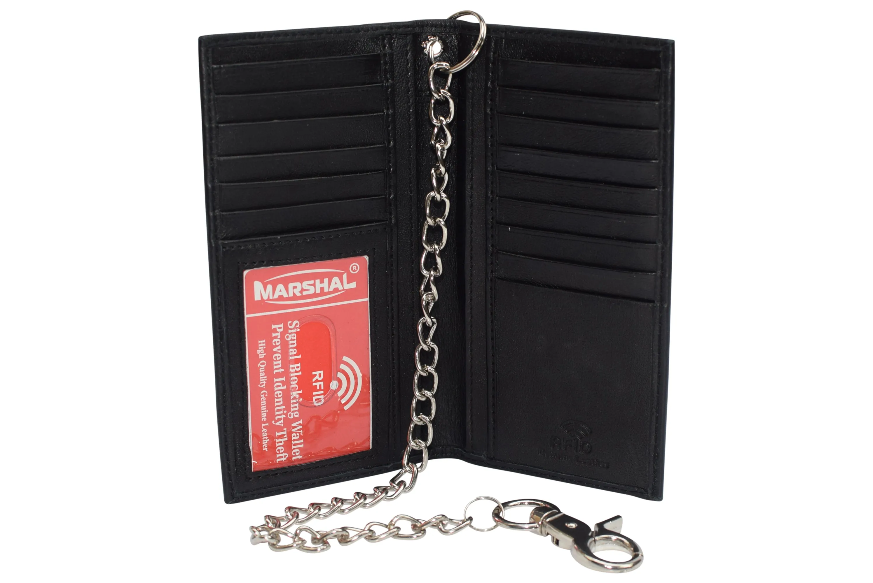 RFID Blocking Chain Wallets for Men Biker Long Bifold Genuine Leather Wallet with Chain