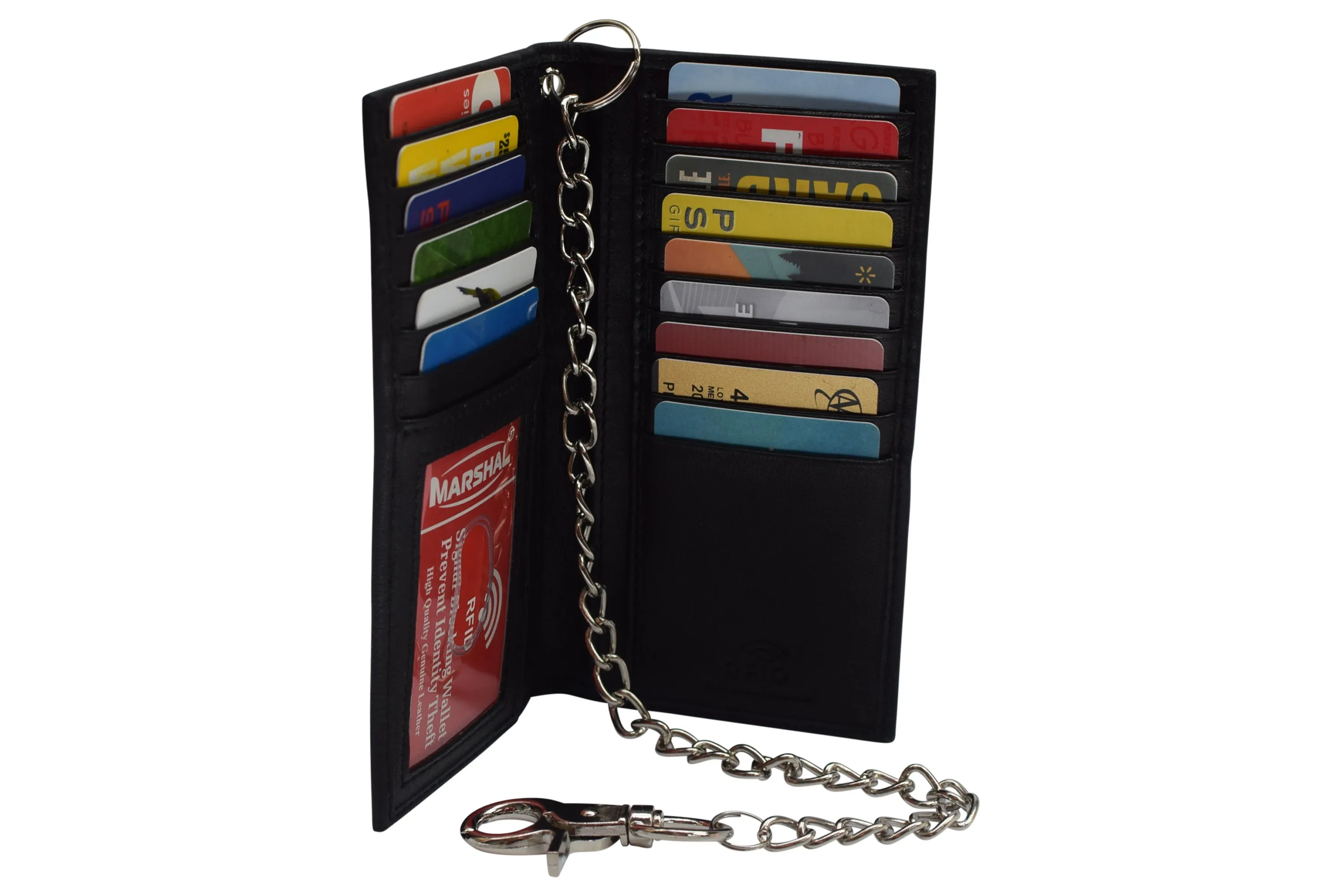 RFID Blocking Chain Wallets for Men Biker Long Bifold Genuine Leather Wallet with Chain