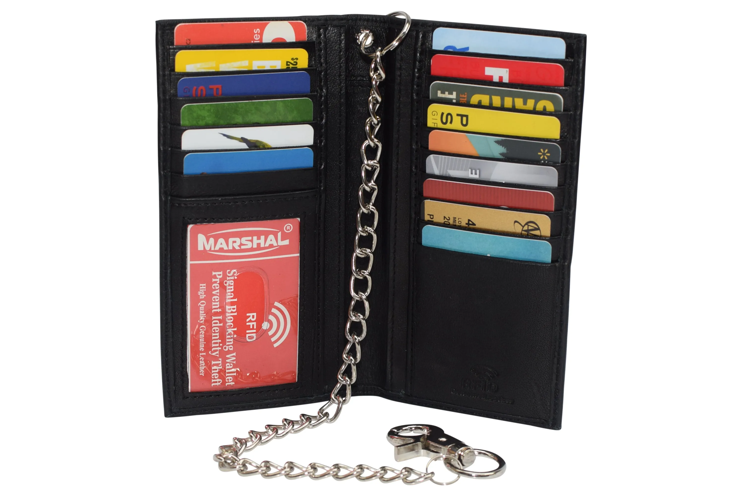 RFID Blocking Chain Wallets for Men Biker Long Bifold Genuine Leather Wallet with Chain