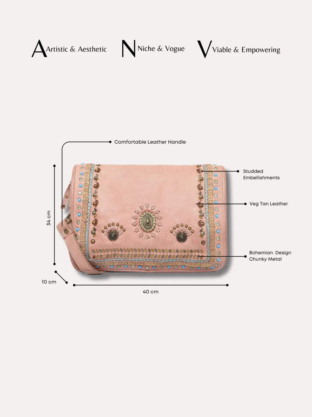 Savio: Embellished Blush Crossbody Flap Bag In Veg Tan Leather