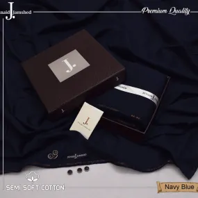 Semi Soft Cotton Box Pack Unstitched Suit for Men - Navy Blue - JJCB-07