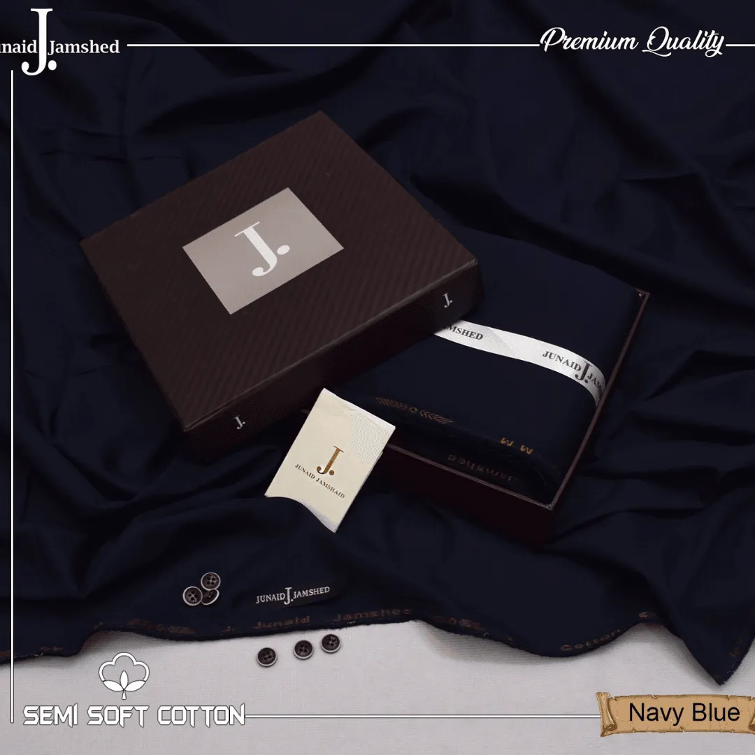 Semi Soft Cotton Box Pack Unstitched Suit for Men - Navy Blue - JJCB-07