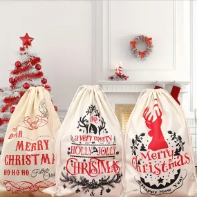 Set of 1-3 Large GKanMore Christmas Stocking Bags, 26x19 Inches, Linen Gift Drawstring Pouches with Jute Rope, Festive Holiday Storage for Candy and Presents