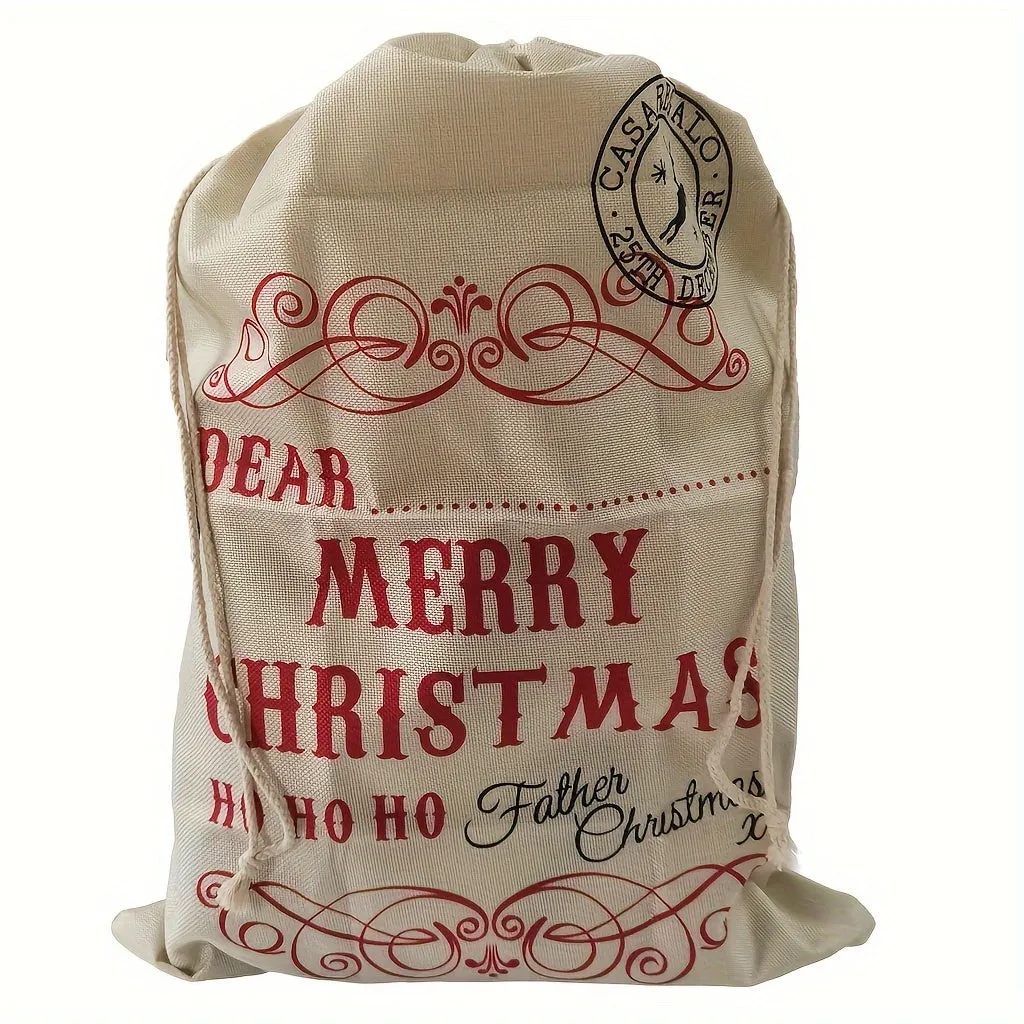 Set of 1-3 Large GKanMore Christmas Stocking Bags, 26x19 Inches, Linen Gift Drawstring Pouches with Jute Rope, Festive Holiday Storage for Candy and Presents